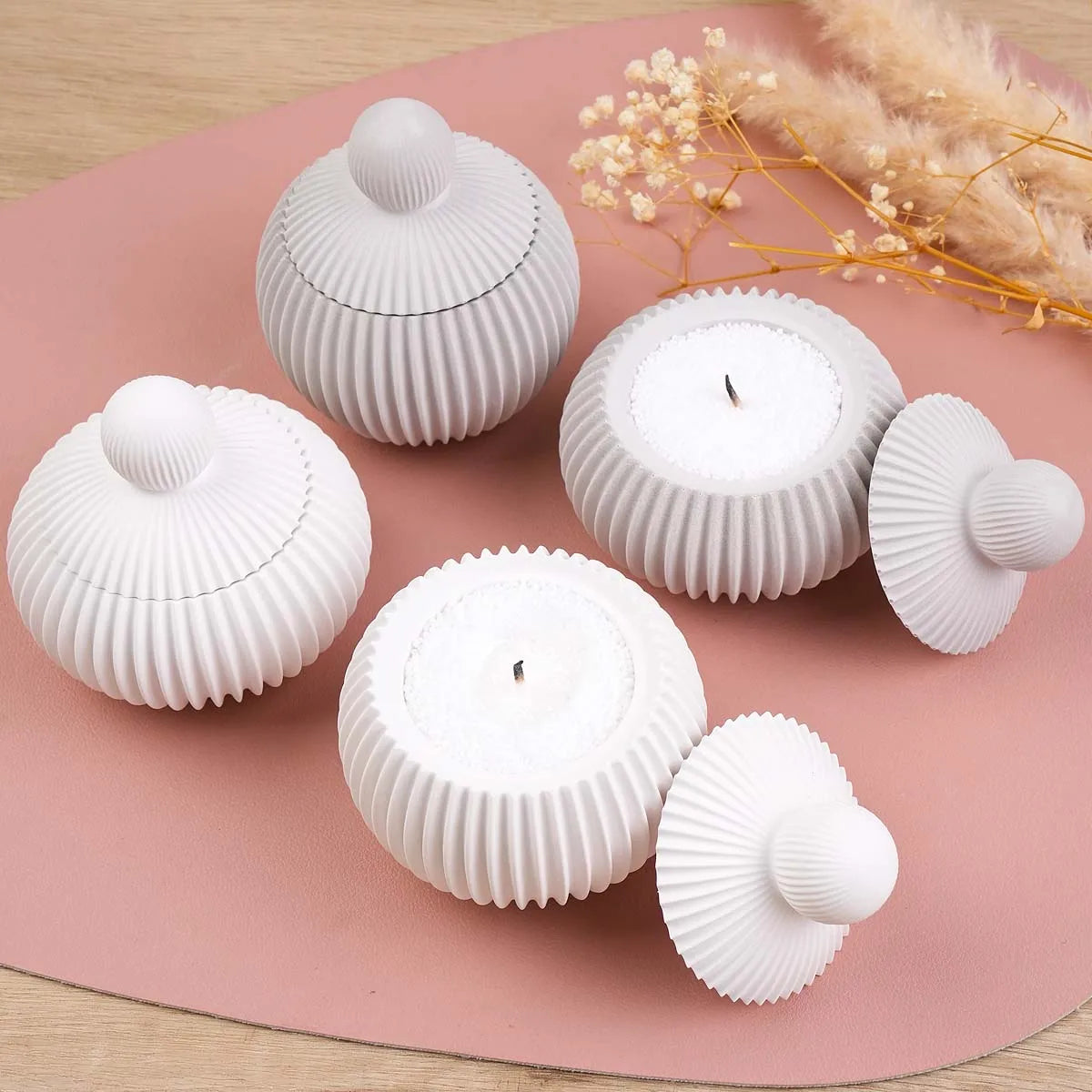 Round Striped Silicone Mold for Candle Jars, Resin & Plaster Flowerpots - DIY Casting Mold for Home Decor