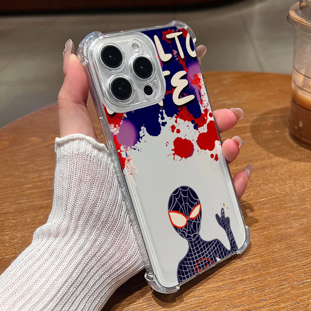Clear Spider Pattern Shockproof Half-Wrap iPhone Case — Soft PC+TPU Anti-Scratch Lens Protection