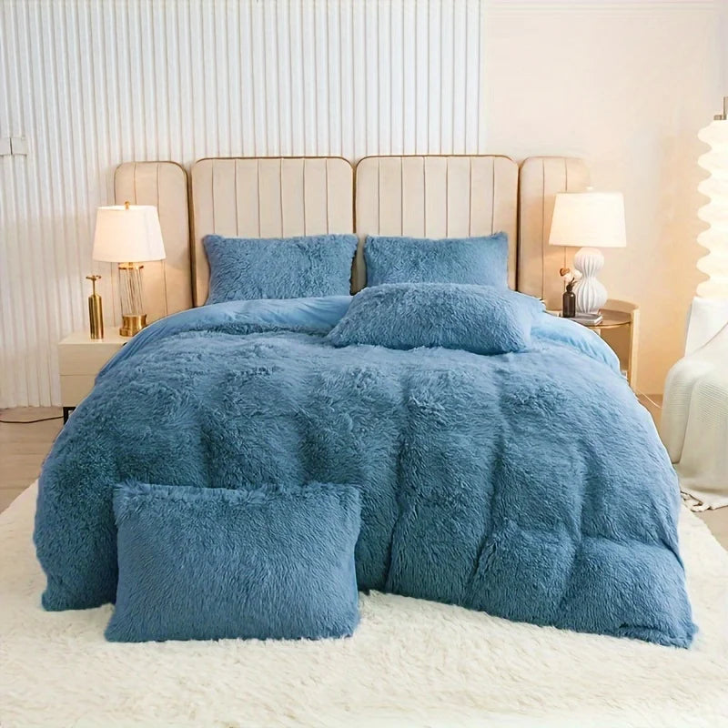 3-Piece Plush Faux Fur Duvet Cover Set - Soft Cozy Bedding, Multiple Sizes (1.0–2.0 m | 3.3–6.6 ft) for Bedroom, Guest Room, Dorm