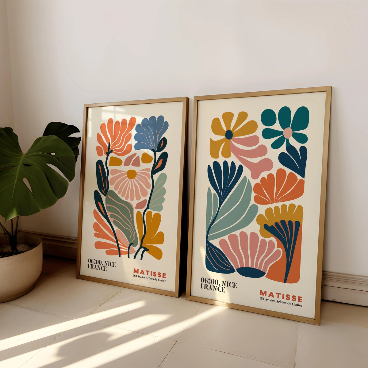 2-Piece Frameless Matisse Floral Canvas Prints - Bohemian Mid-Century Modern Wall Art for Bedroom & Living Room