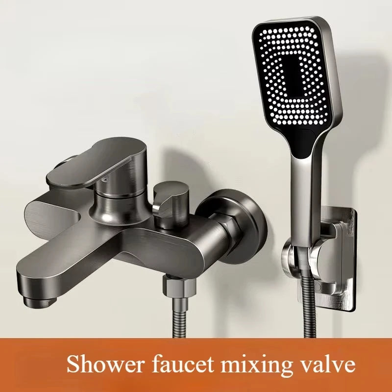Wall-Mount Bathtub Faucet Mixer with Handheld Shower – 3-Mode Spray, 150 cm (59 in) Hose, Chrome-Plated Brass