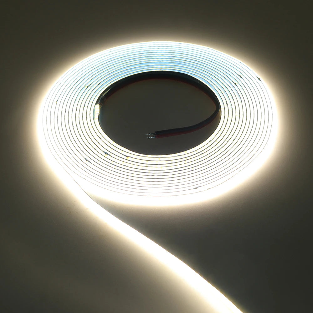 COB High-Density Flexible LED Strip Light – 320/384/480/528 LEDs/m, DC 5V/12V/24V, 3mm/5mm/8mm PCB Tape Light