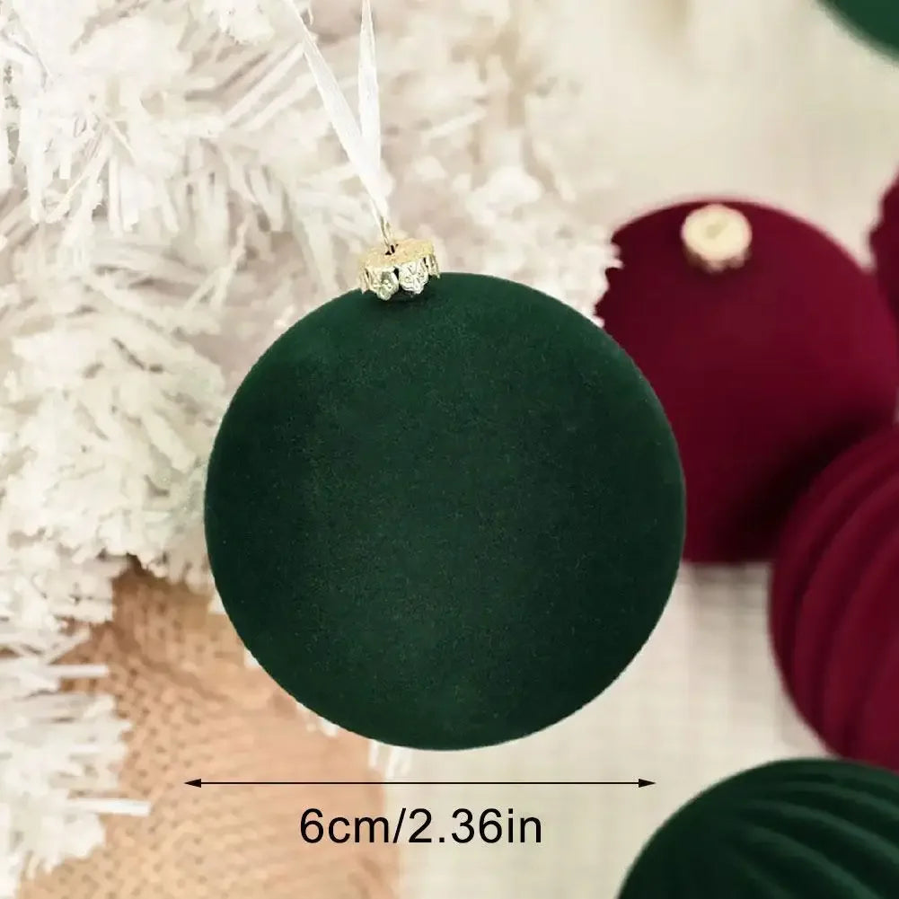 12-Pack 6 cm (2.36 in) Flocked Velvet Christmas Tree Ornaments – Hanging Baubles for Holiday Home Decor