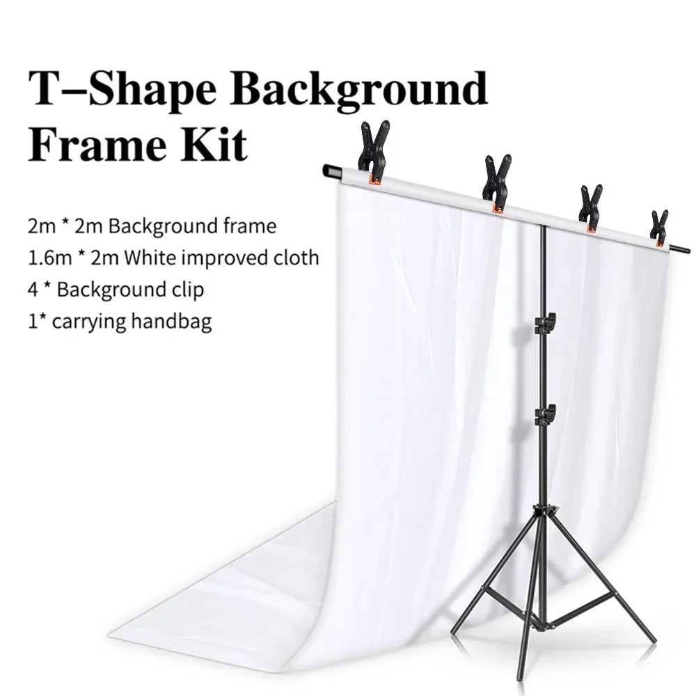 T-Shape Backdrop Stand Kit with 63 x 79 in (1.6 x 2.0 m) Green Screen Background Cloth – Adjustable Aluminum Photo Studio Frame
