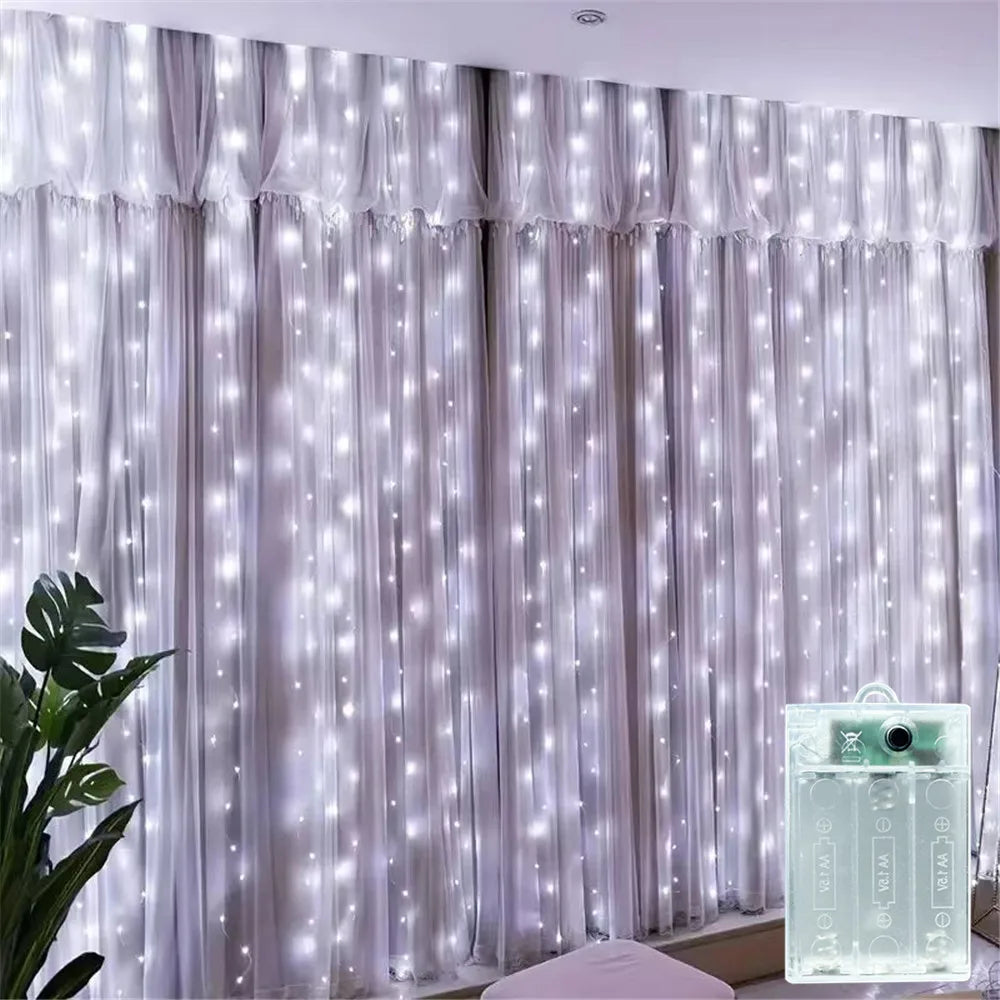 LED Curtain Fairy String Lights - Battery Powered 8-Mode Holiday & Christmas Decor, 100–600 LEDs, Sizes 3×1–6×3 m (9.8×3.3–19.7×9.8 ft)