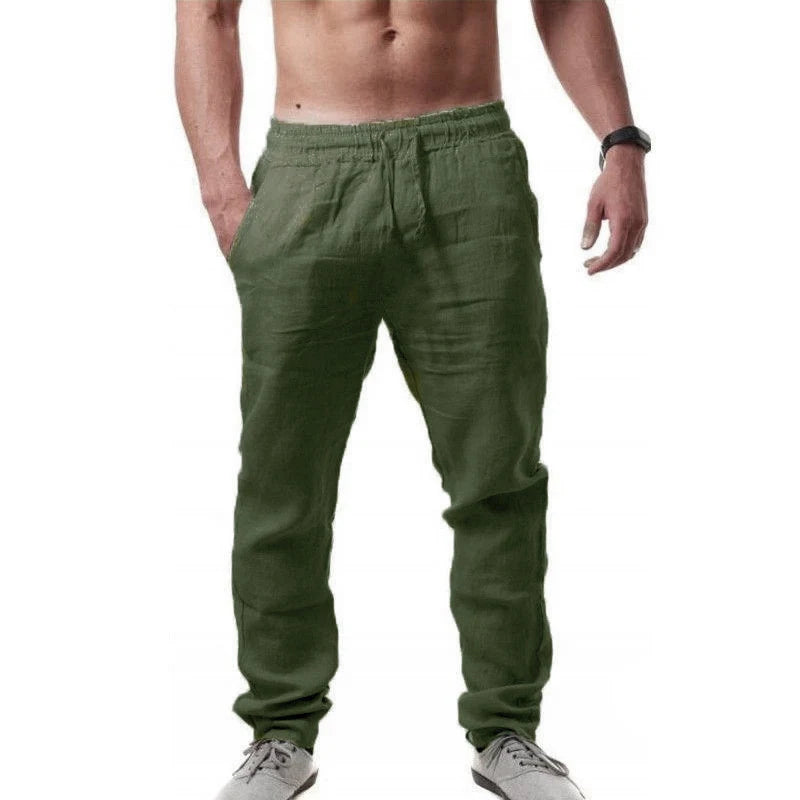 Men's Summer Cotton-Linen Oversized Wide Leg Pants Elastic Waist Casual Ankle-Length