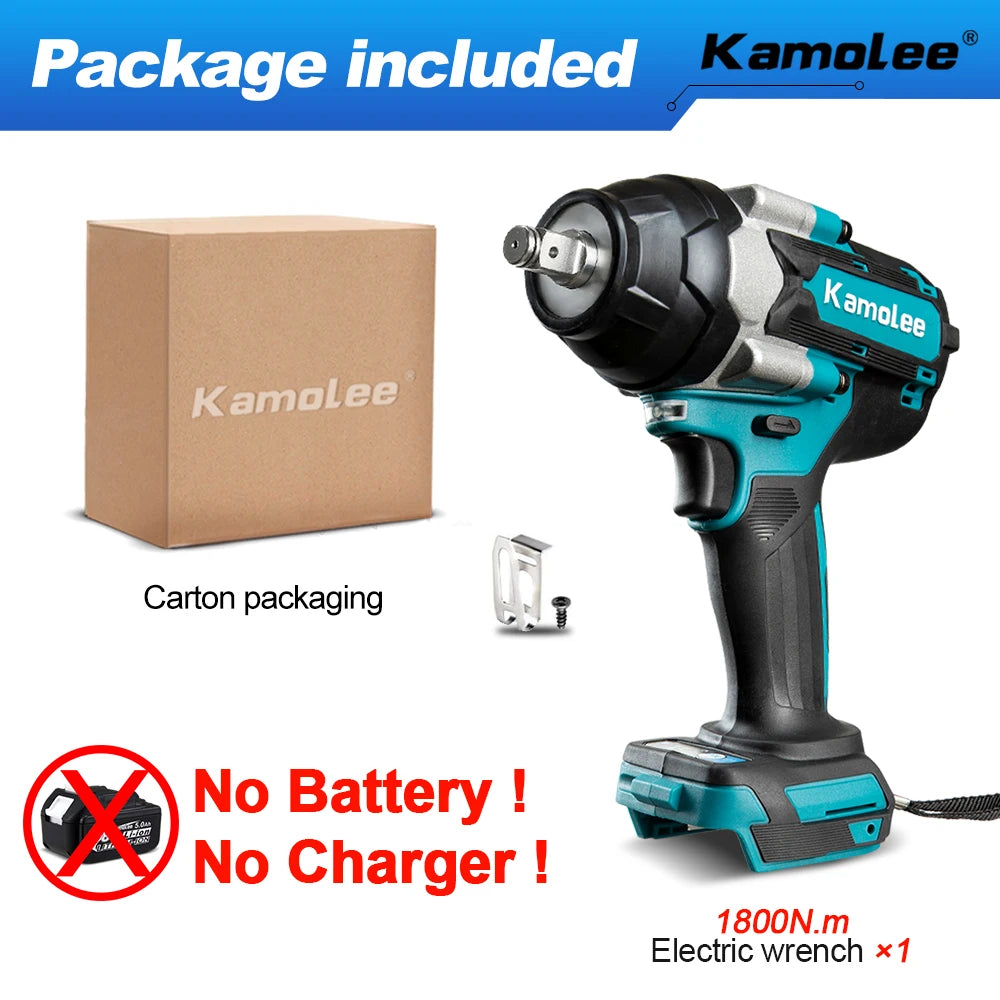 1800 N·m (≈1,328 ft·lb) Brushless Cordless Impact Wrench - 1/2 in (12.7 mm) Drive, High Torque, 18V/21V Battery Compatible