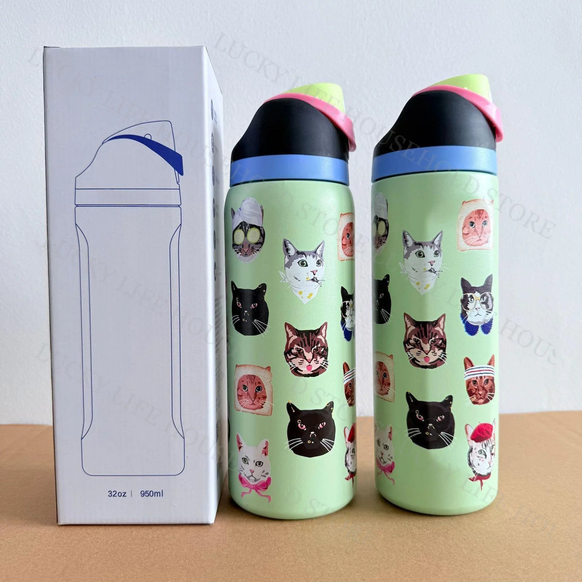32oz (946ml) Stainless Steel Insulated Sports Water Bottle – Portable Vacuum Thermos, Football/Soccer Design