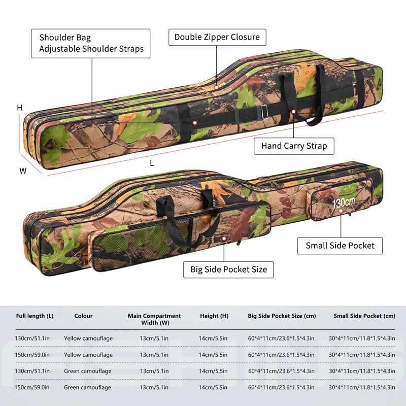 2-Layer Foldable Sea Fishing Bag 1.3m / 1.5m (4.3 ft / 4.9 ft) Double-Shoulder Rod Carrier & Outdoor Tackle Storage