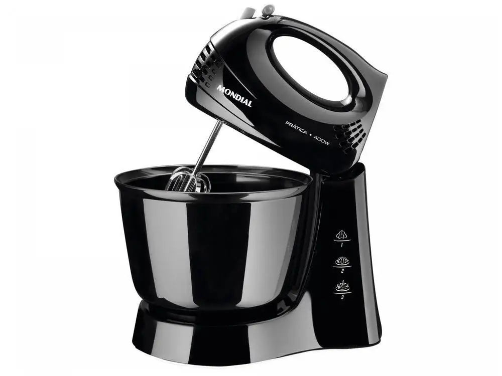 Black Electric Hand Mixer 400W, 3-Speed + Turbo with Mixing Bowl & Beaters - 110V