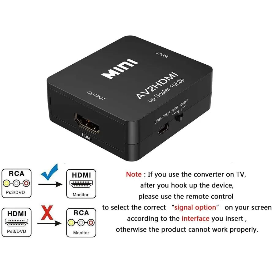 RCA to HDMI Converter Adapter 1080p AV/CVBS to HDMI with USB Power