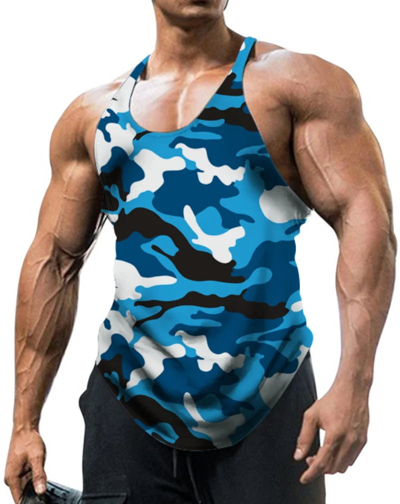 Men's Camo Sleeveless Tank Top - Vintage Sports Workout Training Vest