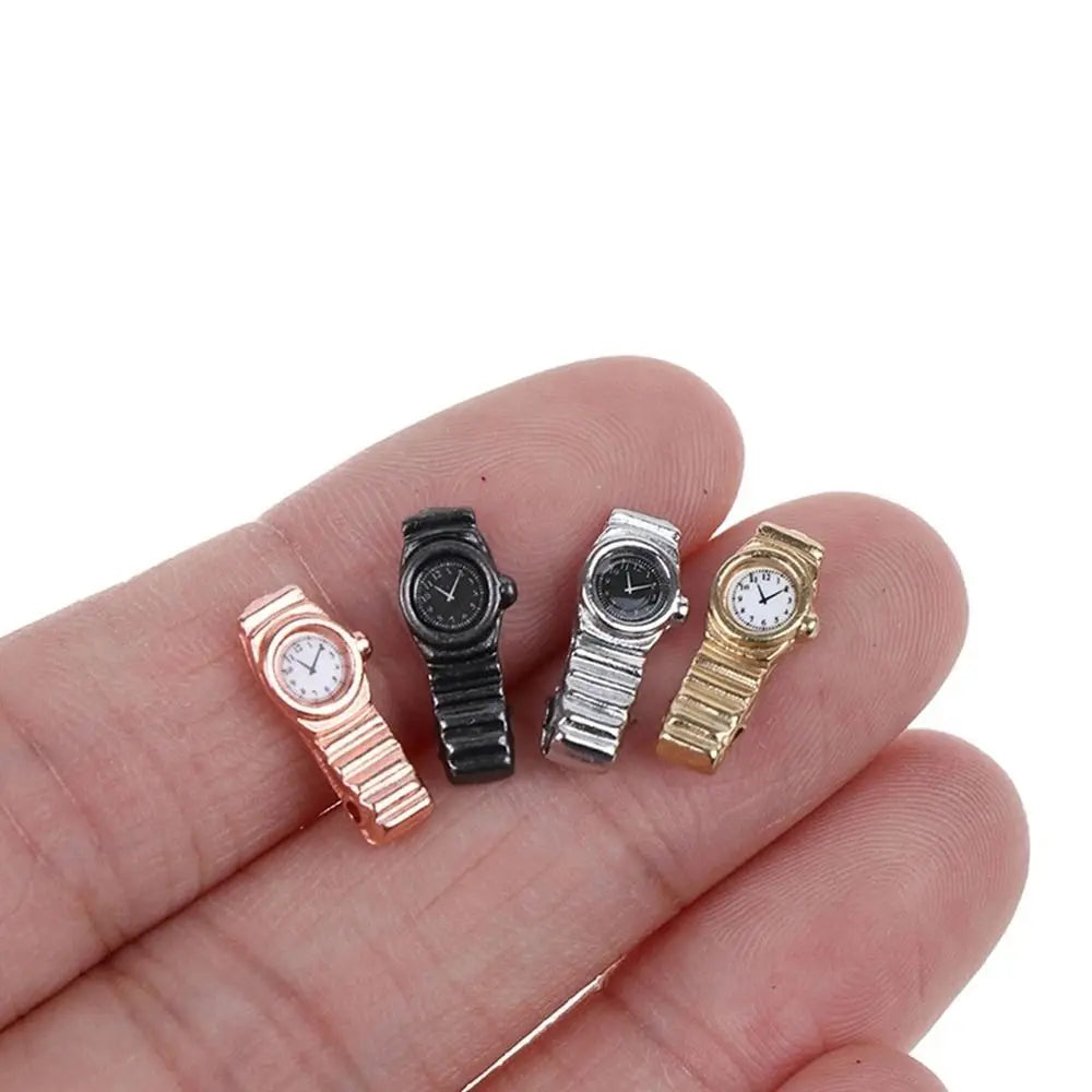 1:12 Scale Miniature Metal Wrist Watch for Dollhouse - 1.5 x 0.6 cm (0.59 x 0.24 in) Doll Accessory, Pretend Play