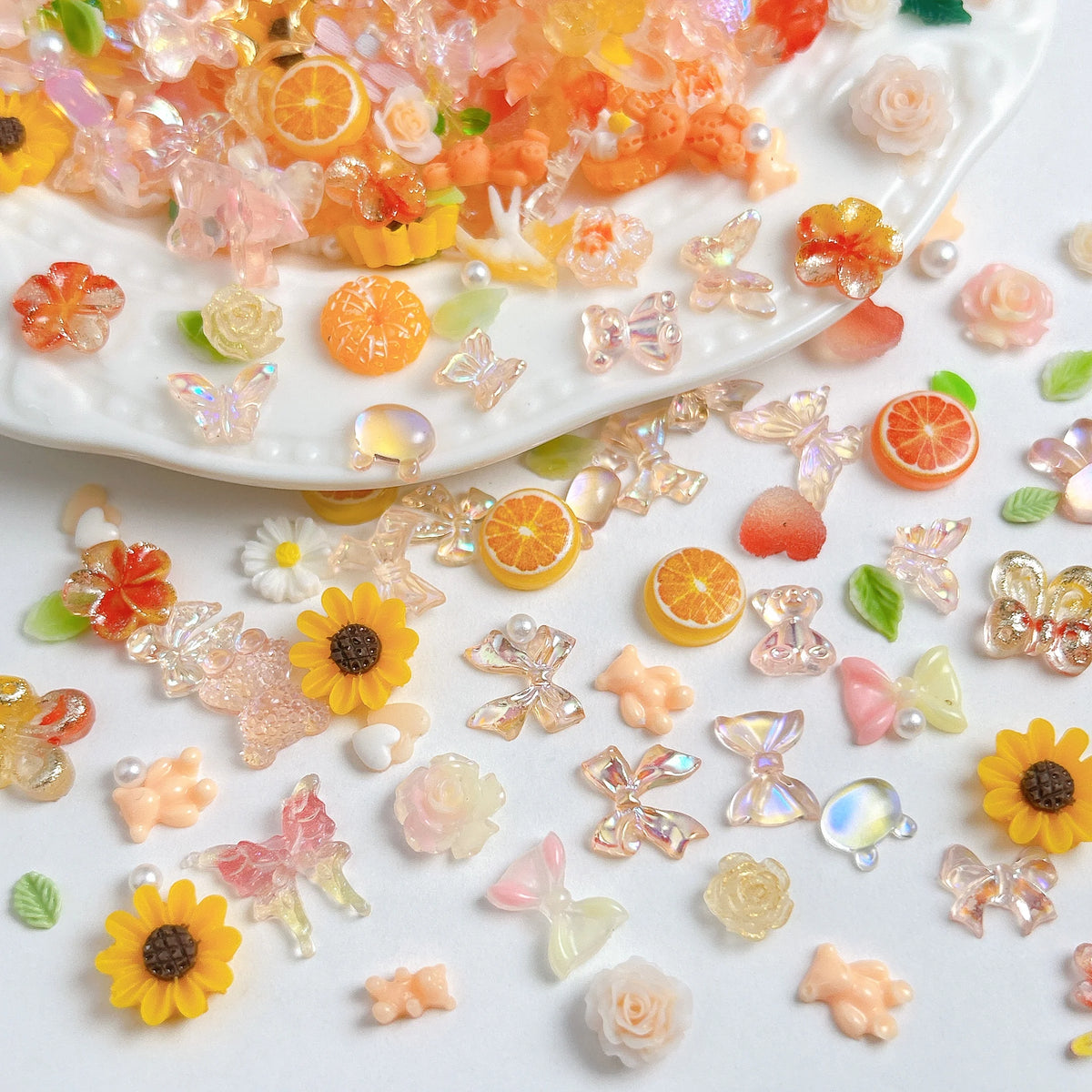 60PCS Resin Nail Charms Mix — Hearts, Dragonflies, Stars, Butterflies & Flowers for Nail Art