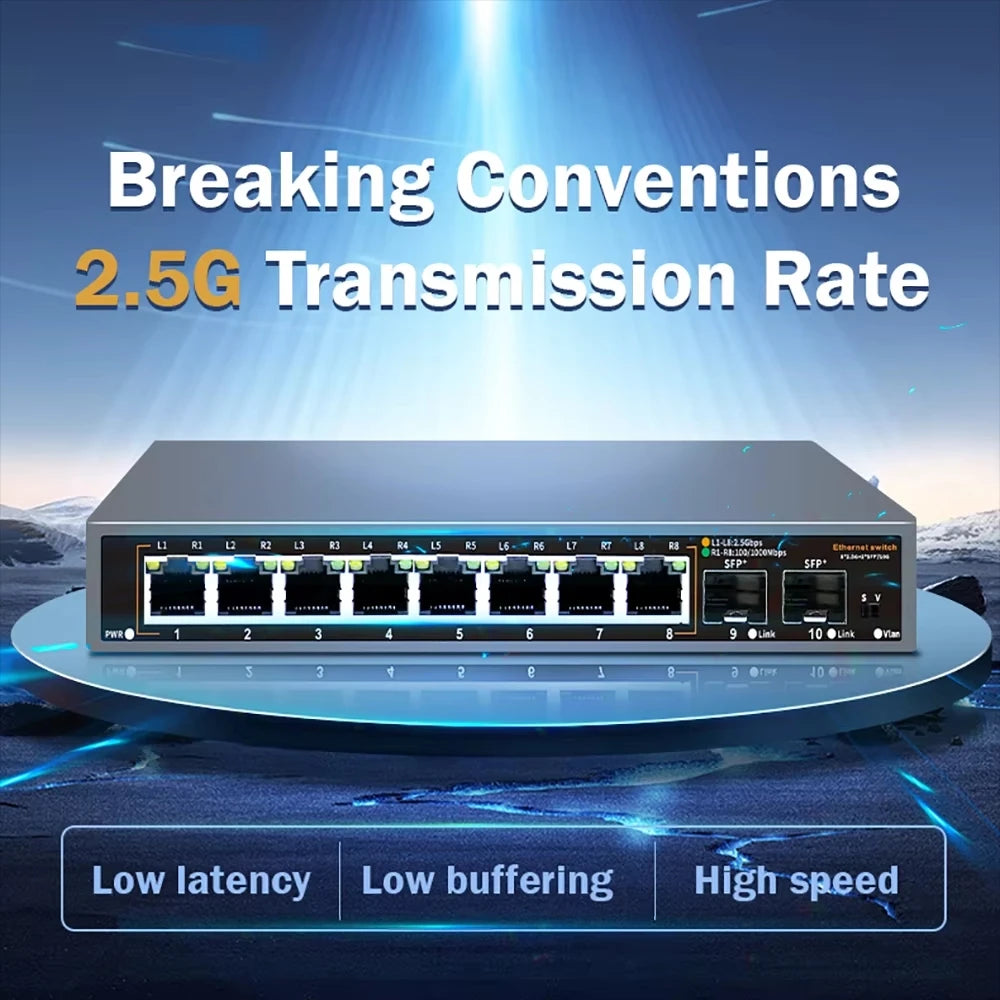 8-Port 2.5G Ethernet Switch with 2x10G SFP+ Ports for IP Camera & CCTV Systems