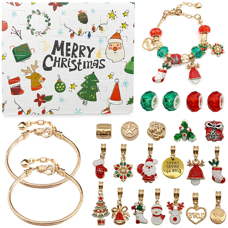 24-Piece Christmas Advent Calendar Pendant Set Necklace DIY Bracelet Blind Box Surprise Gift