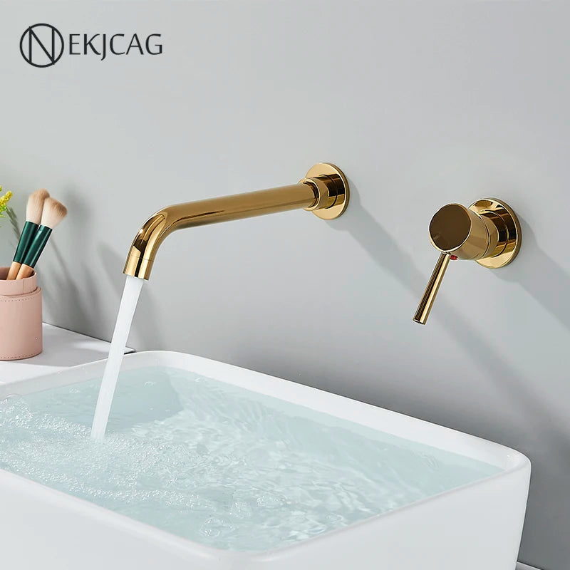 Wall-Mount Single-Handle Basin Faucet – Polished Gold, Matte Black or Chrome Bathroom Sink Mixer (Hot & Cold)
