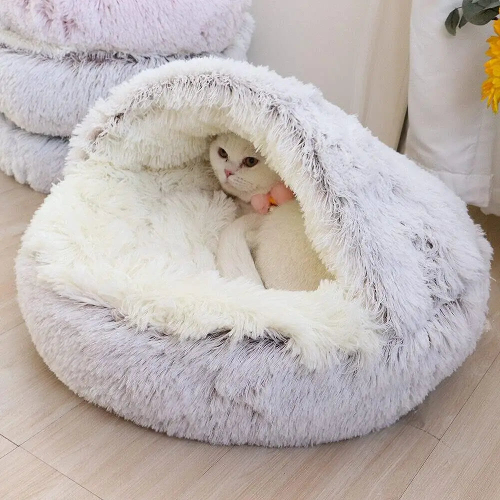 Plush Round Pet Bed 2-in-1 Removable Cover for Cats & Small Dogs – 40 cm (15.7 in), 50 cm (19.7 in)