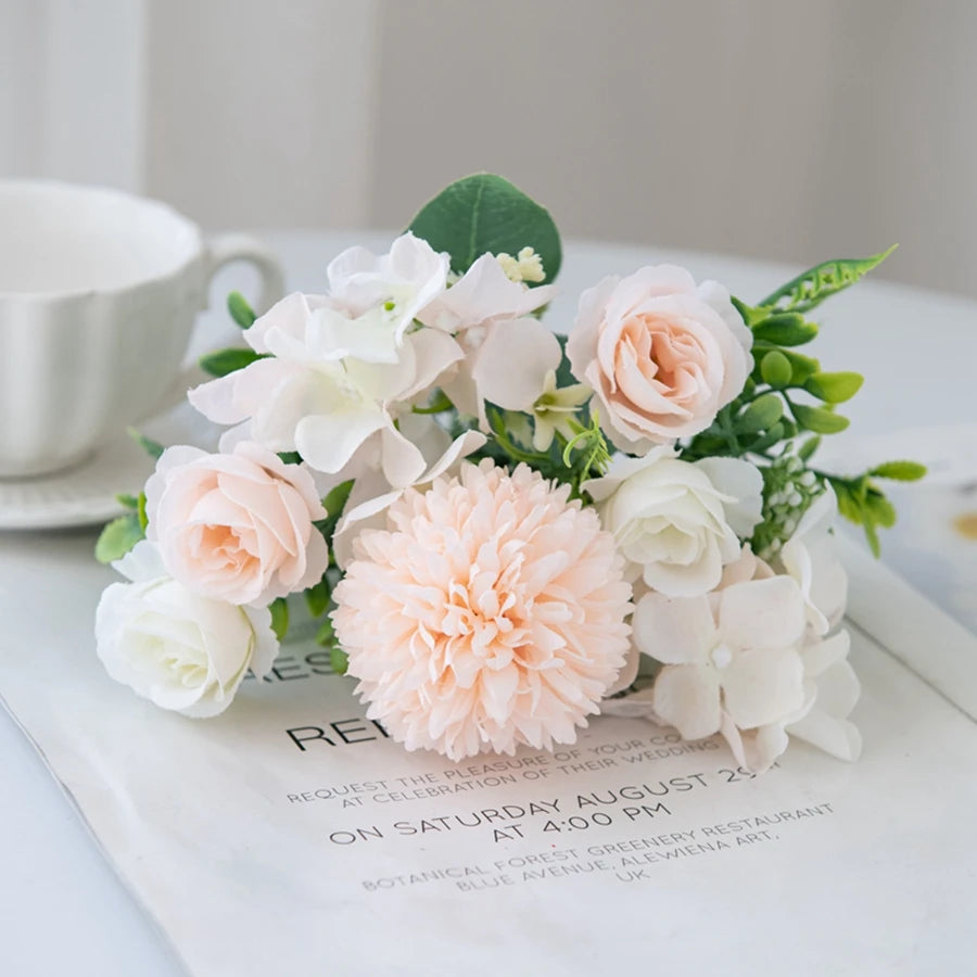 Silk Rose & Chrysanthemum Artificial Flower Bouquet - 2-Pack Wedding, Garden Archway & Home Festival Garland Decor
