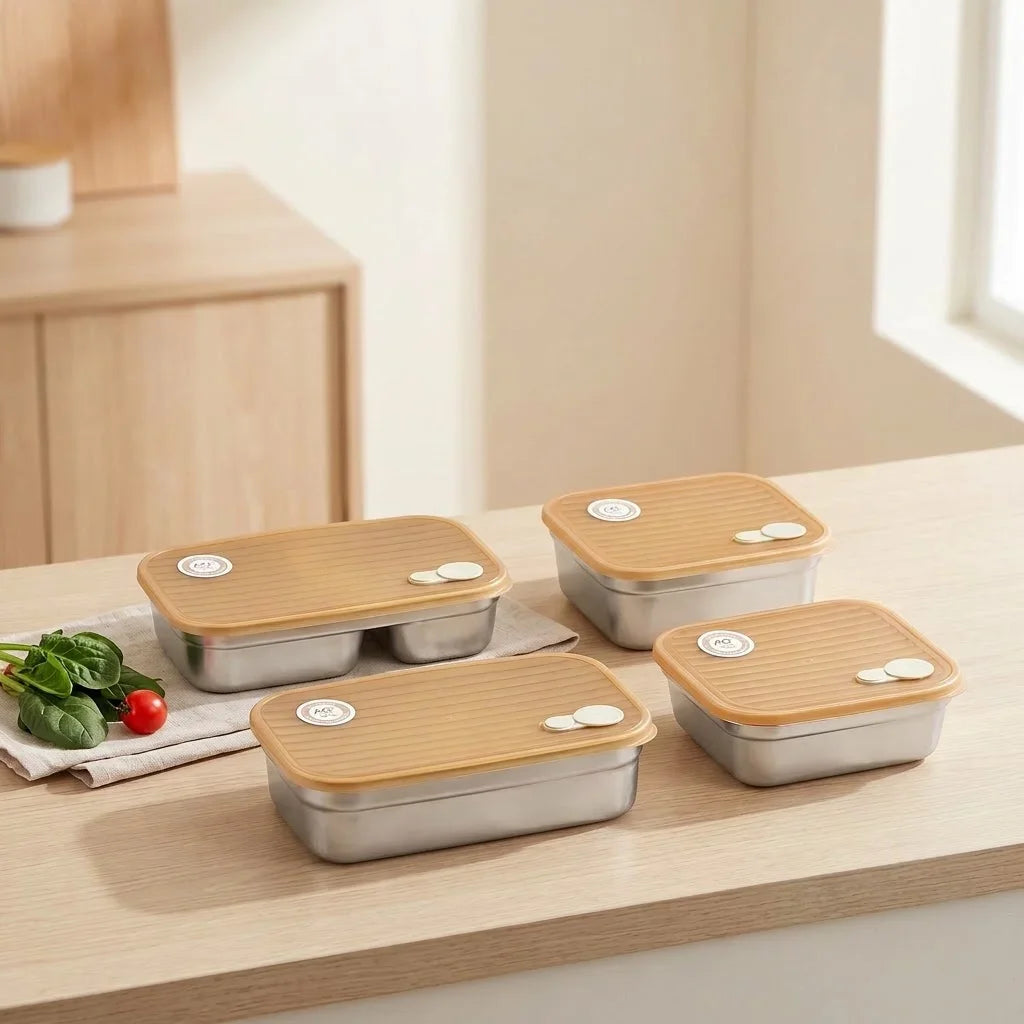 304 Stainless Steel Bento Box - Divided Airtight Lunch Box with Lid, Leakproof Meal Prep Container for Kids & Students