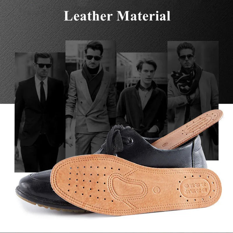 Genuine Cowhide Leather Insoles for Men - Breathable Anti-Slip Shock-Absorbing Shoe Inserts (EU35-46 / 225-280 mm)