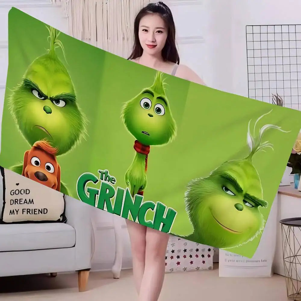 Cartoon Grinch-Inspired Beach Towel - Microfiber Quick-Dry Sand-Free Bath & Pool Towel for Girls | Multiple Sizes (30x30–76x182 cm / 12x12–30x72 in)