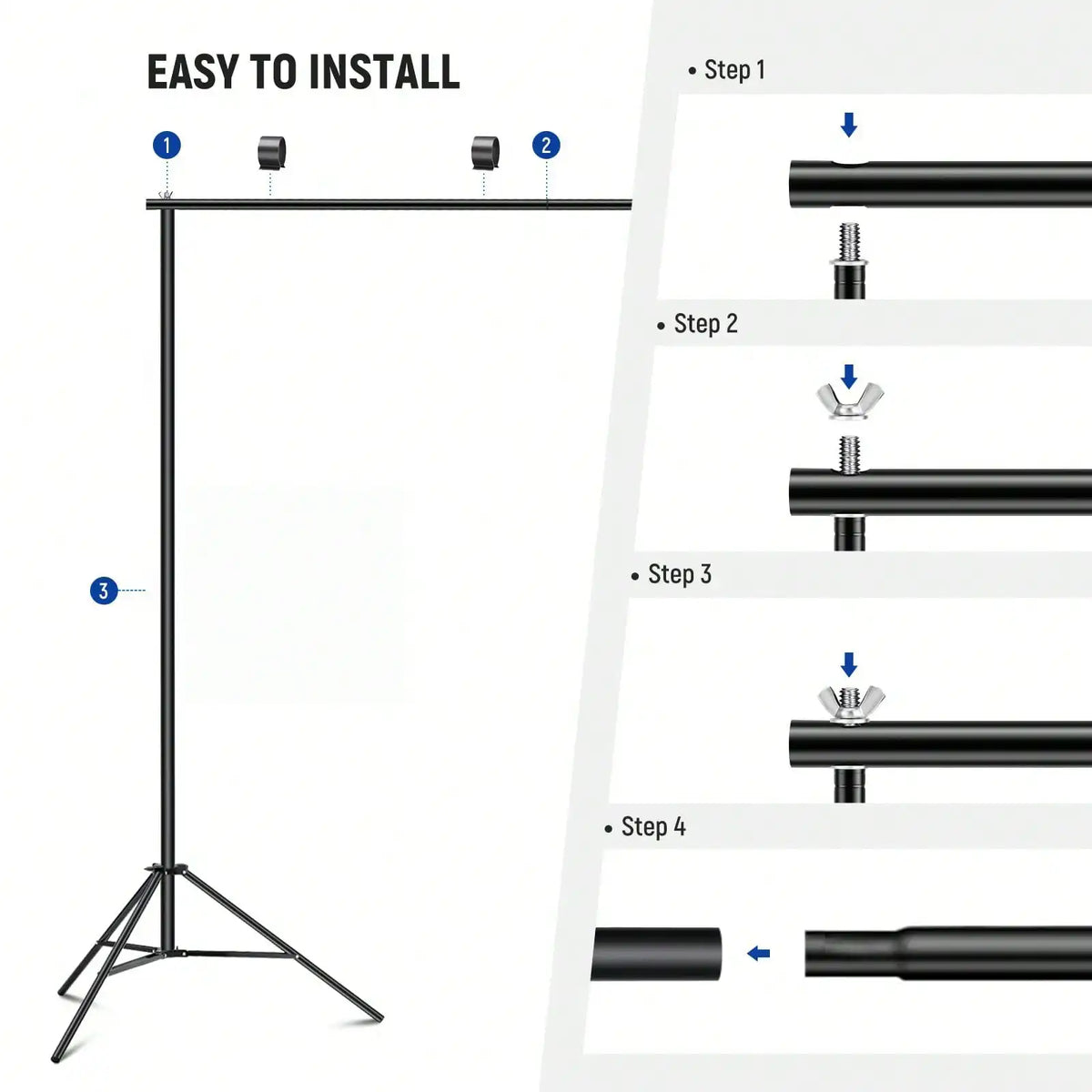 Adjustable Photo Backdrop Stand 10 x 7 ft (305 x 213 cm) Metal Background Support Kit with 4 Crossbars & 4 Clamps – Weddings, Parties, Studios