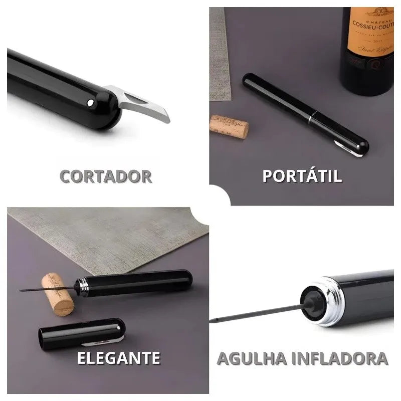Pneumatic Wine Bottle Opener Kit with Foil Cutter & Gift Cylinder Box for Home Bar