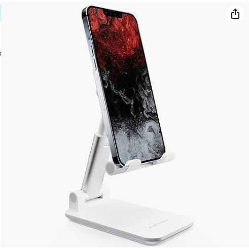 Adjustable Foldable Stand for Cell Phone and Tablet – Portable for Desk or Bed (Black/White)
