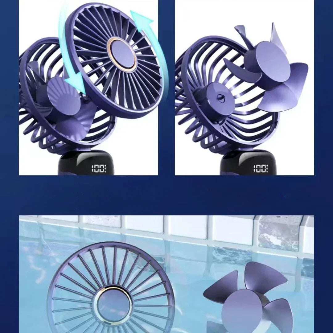 Portable USB Rechargeable Handheld Fan with LED Display, 90° Adjustable 5-Speed Mini Aromatherapy Fan