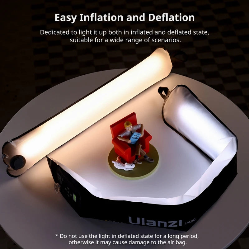 20W Portable Inflatable Air Tube Light Bi-Color 2700K–6500K TPU for Portrait Photography and Live Stream