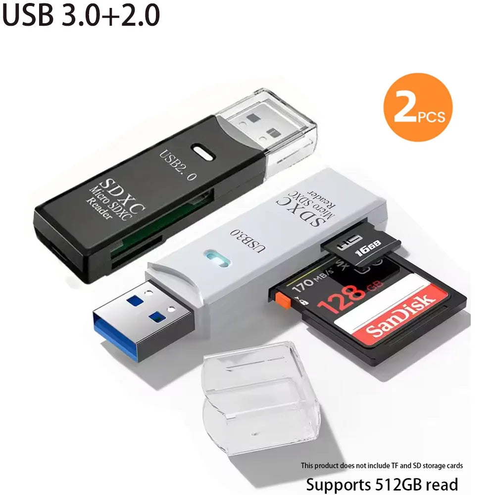 USB 3.0 2-in-1 Multi-Function Card Reader Micro SD TF & USB Flash Drive Adapter for PC Laptop
