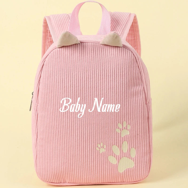 Personalized Toddler Backpack – Cartoon Bear Corduroy Plush with Embroidered Name, Large Capacity Kids Bag