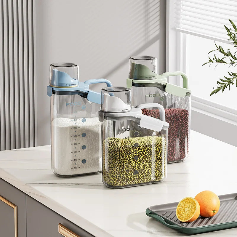 Airtight Transparent Food Storage Container - Cereal Dispenser with Funnel Spout & Built-In Measuring Cup, Stackable BPA-Free Pantry Organizer for Grains Snacks Pet Food