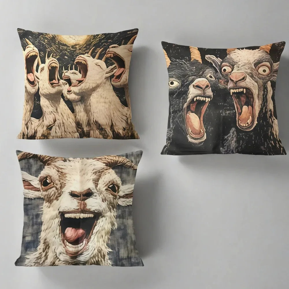 Chic Spooky Goat Face Throw Pillow Cover 17.7 x 17.7 in (45 x 45 cm), Decorative Cushion Case for Sofa, Car, Office