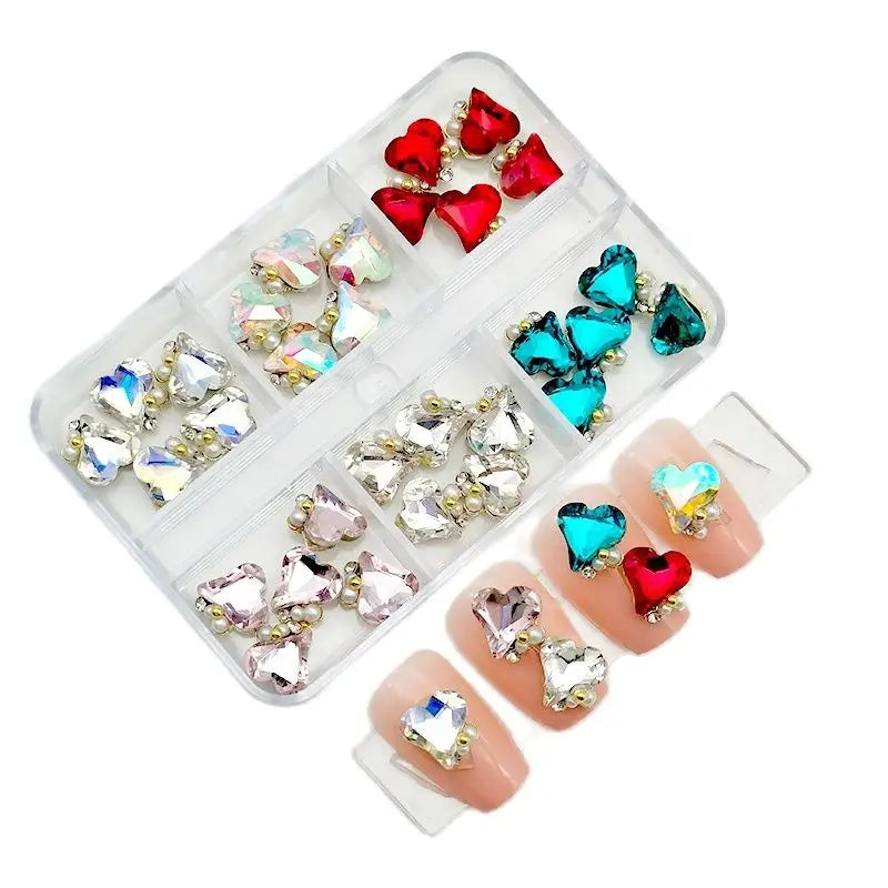 6-Grid Nail Rhinestone Kit – Saturn, Planet & Cross Crystal Nail Charms for Nail Art