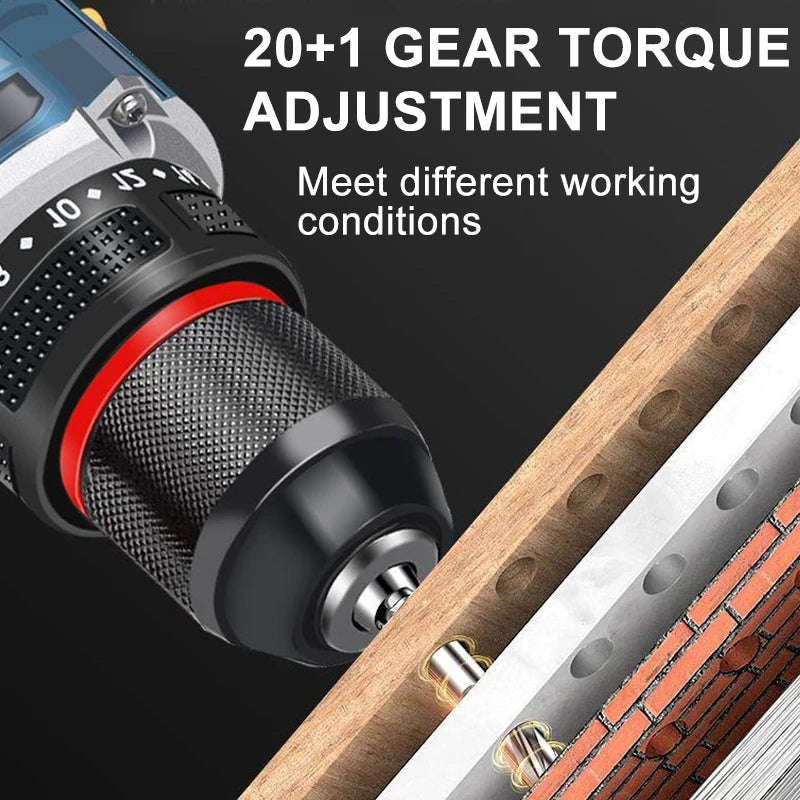 Brushless Cordless Drill 16.8V 70 N·m Torque 10mm (3/8 in) Self-Locking Chuck 20+1 Torque Settings 2-Speed Electric Screwdriver for DIY & Woodworking