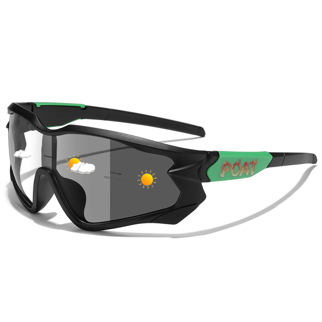 Unisex Photochromic Road Bike Sunglasses - Polycarbonate Lenses, 142 mm (5.6 in) W x 58 mm (2.3 in) H