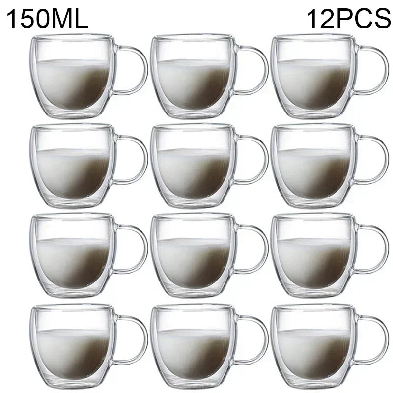 Double Wall Borosilicate Glass Tea Cups 80ml & 150ml, 2–18 Pc Clear Kung Fu Coffee & Milk Mugs