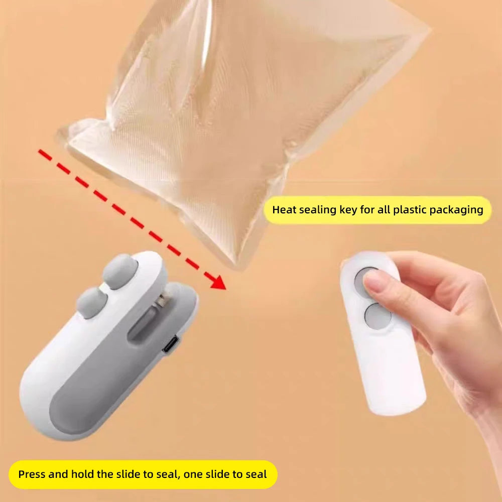 Mini Portable Handheld Heat Sealer USB Rechargeable Clip-On Bag Sealer for Snacks, Chips & Pet Food