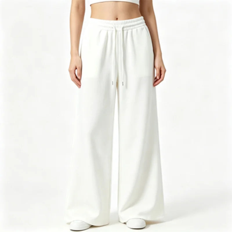 Harajuku Wide-Leg Sweatpants for Women – Oversized High-Waist Gray Drawstring Joggers