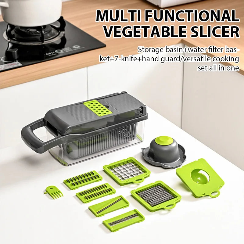 16-in-1 Mandoline Slicer & Vegetable Chopper — Adjustable Stainless Steel Blades, Grater & Shredder