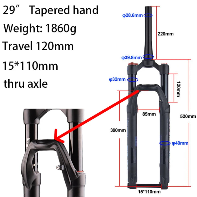 27.5/29-inch Boost Mountain Bike Suspension Fork - 34mm (1.34in) Tapered Stanchion, 120/140mm (4.7/5.5in) Travel, 15x100/110mm Thru-Axle, Adjustable Rebound and Lockout
