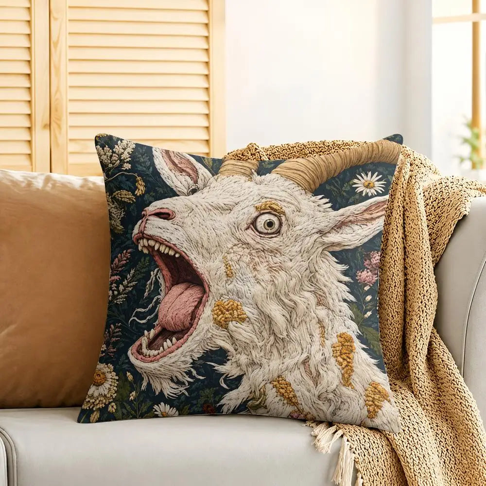 Humorous Goat Face Plush Cushion Cover Soft Short-Pile Pillow Case for Sofa Bed Home Decor
