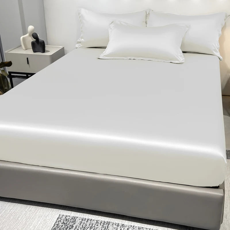 Satin Ice Silk Solid Fitted Sheet — 1-Piece Bed Sheet (Pillowcase Not Included)