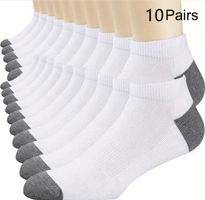 Men's Breathable Sports Crew Socks, 3/5/10 Pairs, Polyester-Cotton Anti-Odor Sweat-Absorbent