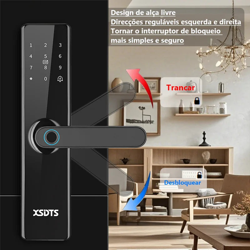 Smart Fingerprint Door Lock WiFi Tuya App — Biometric Keypad, Card & Mechanical Key with USB Emergency Power, Built-In Camera & Doorbell