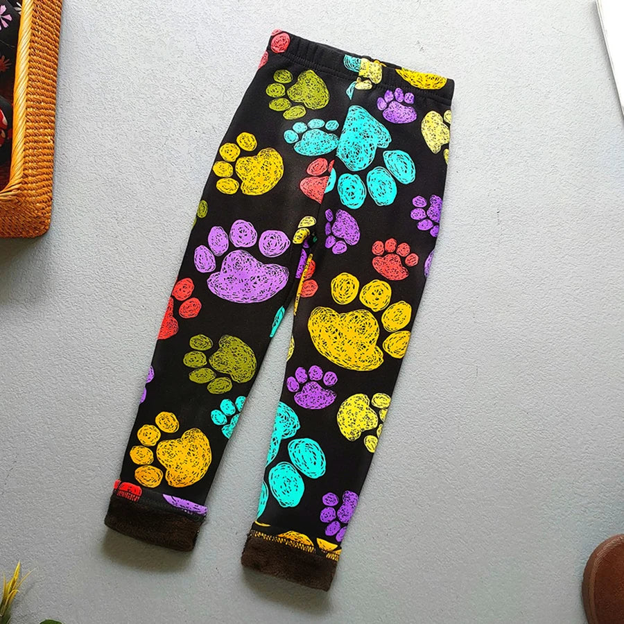 Girls Floral Fleece-Lined Leggings - Thick Warm Winter Pants for Toddlers and Kids (2-11 Years)