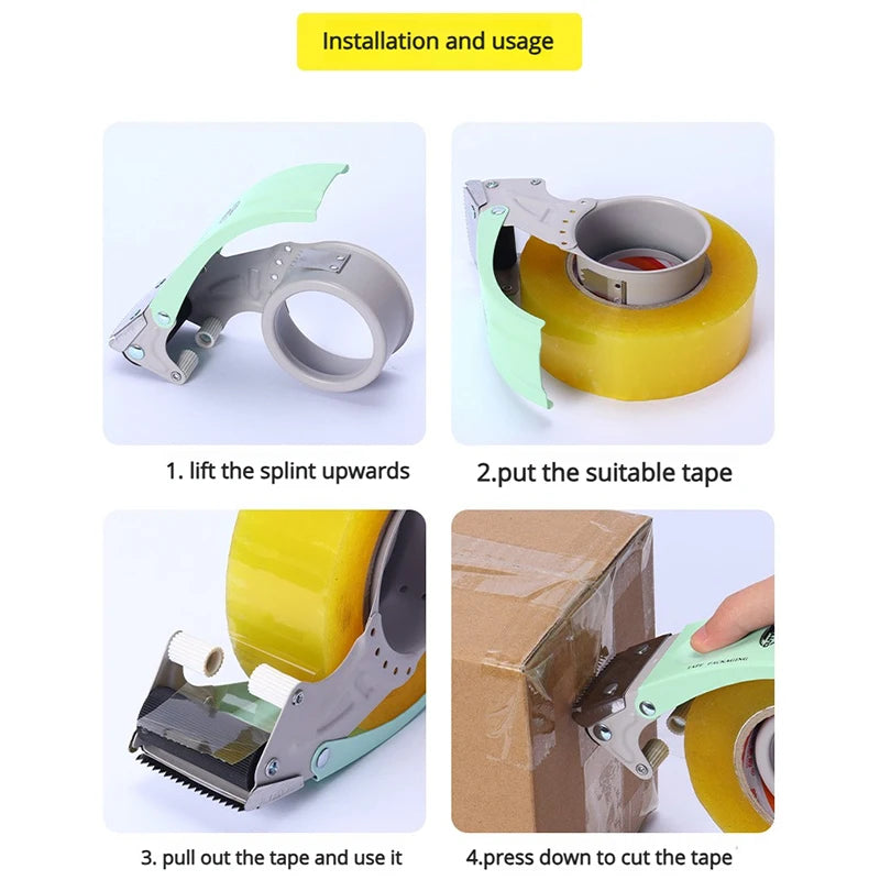 Handheld Metal Shipping Tape Dispenser Cutter — Fits 5 cm (2") & 6 cm (2.36") Tape for Moving, Mailing, Box Sealing