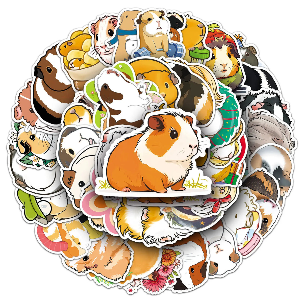 50-Pack Cute Kawaii Guinea Pig Stickers, Waterproof Cartoon Decals for Phone, Laptop & Scrapbook